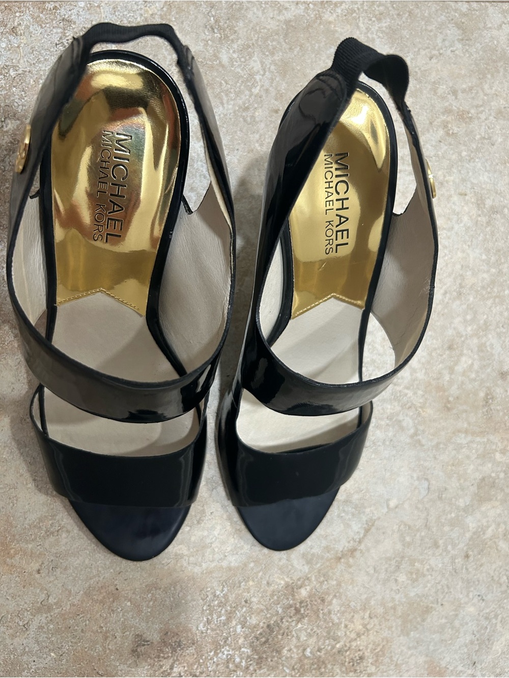 Michael Kors Black Patent Leather Open-Toe Slingback Heels